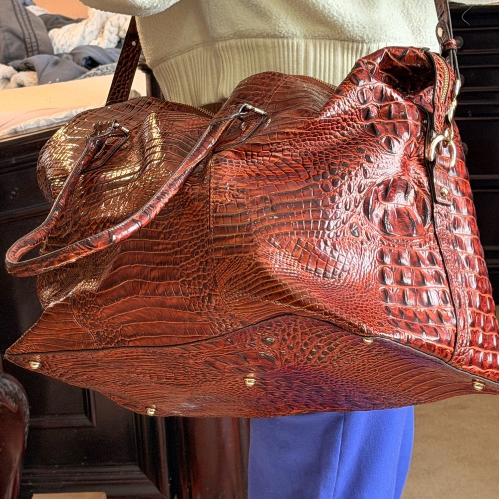 Brahmin Cognac Embossed Croc Leather Tote - Picture 13 of 14